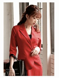 画像4: レディーススーツ ドッキングワンピース セットアップ風 七分袖 上品 Belsia(S/M/L/2L/3L)(オレンジ/ダークネイビー) (4)
