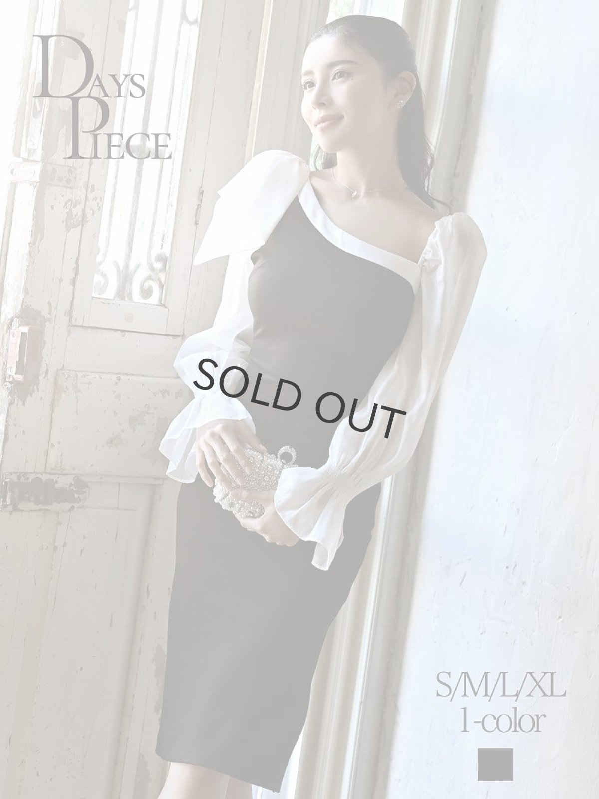 画像1: キャバドレス ミニ 韓国 オーガンジー 長袖 アシンメトリー フラワー DaysPiece(S/M/L/XL(2L))(ブラック) (1)