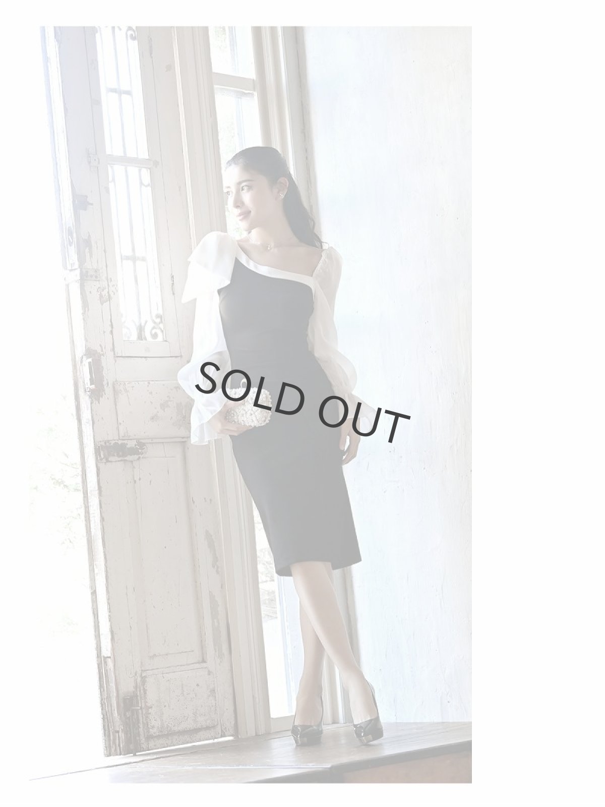 画像2: キャバドレス ミニ 韓国 オーガンジー 長袖 アシンメトリー フラワー DaysPiece(S/M/L/XL(2L))(ブラック) (2)