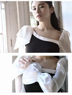画像3: キャバドレス ミニ 韓国 オーガンジー 長袖 アシンメトリー フラワー DaysPiece(S/M/L/XL)(ブラック) (3)