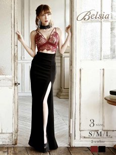 画像1: キャバドレス ロング スリット えちえち セクシー 大人 キャバ嬢 Belsia(S/M/L)(ブラック/ワイン) (1)