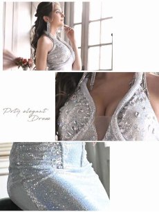 画像3: 光沢生地 ロング丈 パーティードレス キャバ嬢 ゴージャス Belsia.LUX(S/M/L)(シルバー) (3)