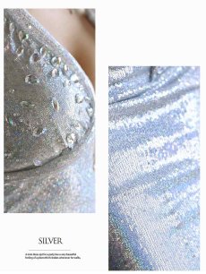 画像5: 光沢生地 ロング丈 パーティードレス キャバ嬢 ゴージャス Belsia.LUX(S/M/L)(シルバー) (5)