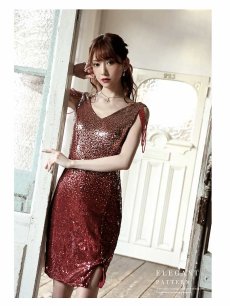 画像2: ミディ丈 グラデーション 華やか スパンコール タイト Belsia(M/L)(レッド/ブルー) (2)