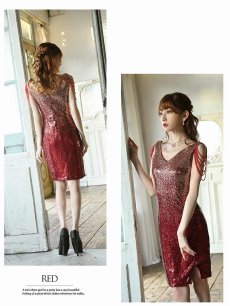画像4: ミディ丈 グラデーション 華やか スパンコール タイト Belsia(M/L)(レッド/ブルー) (4)
