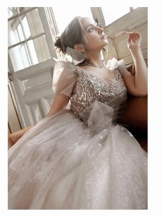 画像2: キャバ嬢 プリンセス イベント衣装 ゴージャス パフスリーブ Belsia.LUX(M)(ピンク/ブルー) (2)