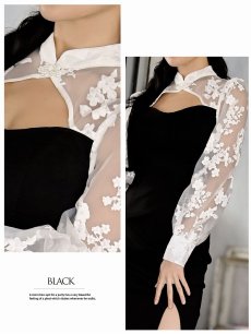 画像3: 韓国 ミモレ丈 長袖 オーガンジー ハイネック DaysPiece(S/M/L/XL)(ブラック/ワイン) (3)