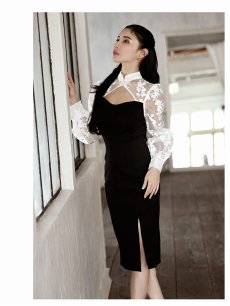 画像4: 韓国 ミモレ丈 長袖 オーガンジー ハイネック DaysPiece(S/M/L/XL)(ブラック/ワイン) (4)