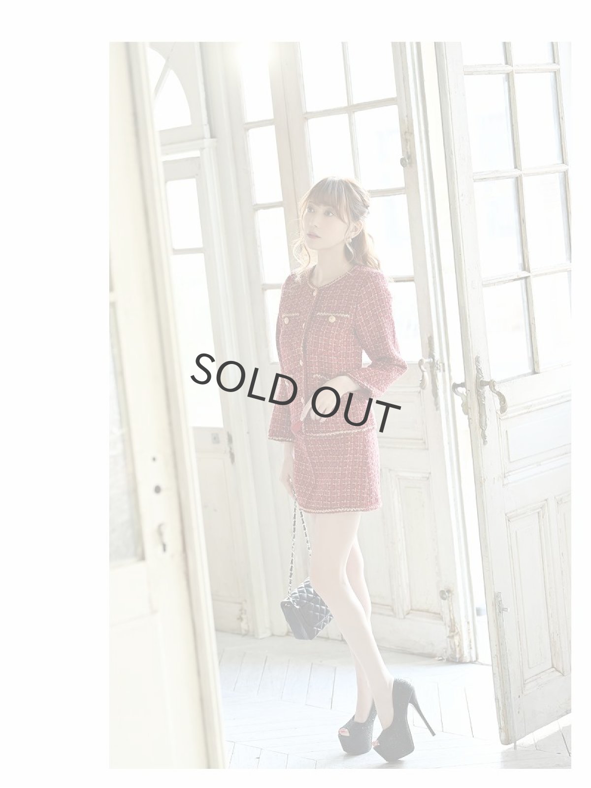 画像2: ワインレッド チェック キャバ嬢 ナイトスーツ ノーカラー Belsia(S/M/L/XL)(レッド) (2)