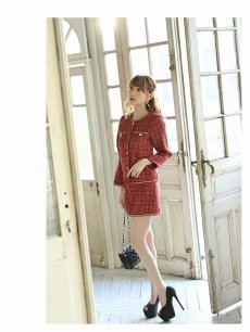 画像2: ワインレッド チェック キャバ嬢 ナイトスーツ ノーカラー Belsia(S/M/L/XL)(レッド) (2)