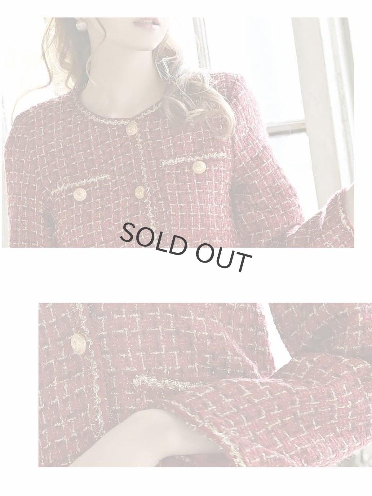 画像3: ワインレッド チェック キャバ嬢 ナイトスーツ ノーカラー Belsia(S/M/L/XL)(レッド) (3)