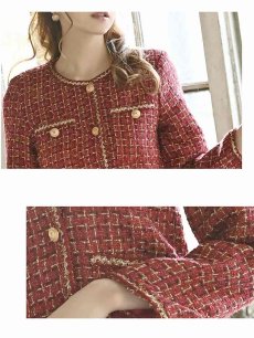 画像3: ワインレッド チェック キャバ嬢 ナイトスーツ ノーカラー Belsia(S/M/L/XL)(レッド) (3)