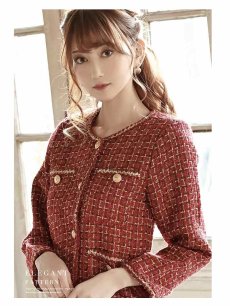 画像4: ワインレッド チェック キャバ嬢 ナイトスーツ ノーカラー Belsia(S/M/L/XL)(レッド) (4)