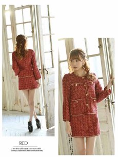 画像5: ワインレッド チェック キャバ嬢 ナイトスーツ ノーカラー Belsia(S/M/L/XL)(レッド) (5)