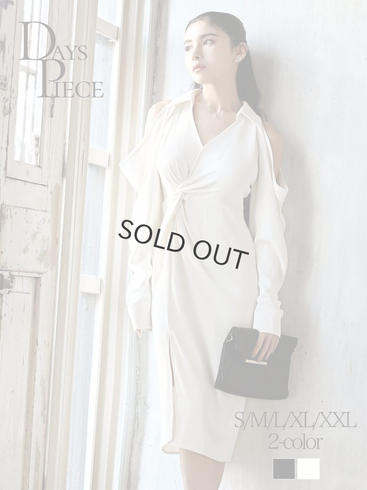 画像1: 袖付き 膝丈 パーティードレス 結婚式 韓国 DaysPiece(S/M/L/XL/XXL)(ブラック/アイボリー) (1)