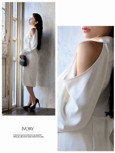 画像5: 袖付き 膝丈 パーティードレス 結婚式 韓国 DaysPiece(S/M/L/XL/XXL)(ブラック/アイボリー) (5)