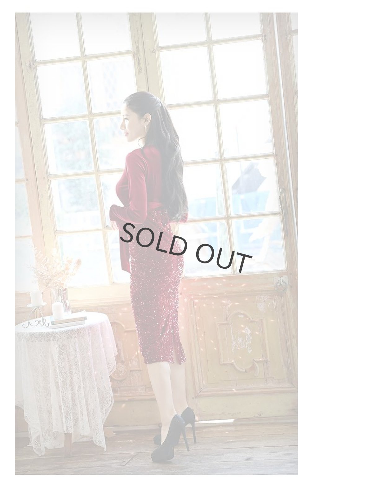 画像3: 韓国 ワインレッド ミモレ丈 ウエスト切り替え パーティードレス DaysPiece(S/M/L/XL)(ワイン) (3)