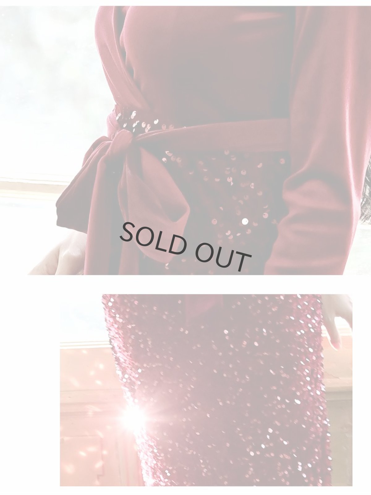 画像5: 韓国 ワインレッド ミモレ丈 ウエスト切り替え パーティードレス DaysPiece(S/M/L/XL)(ワイン) (5)