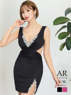 画像1: キャバドレス ミニ キャバ嬢 ブランドドレス ミニ 細見え ワンカラー AngelR(S/M)(ブラック/ローズピンク) (1)