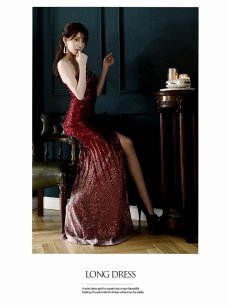 画像3: キャバドレス ロング 豪華 キラキラ バースデードレス 誕生日 セクシー Belsia.LUX(S/M/L)(ブラック/ホワイト/レッド) (3)