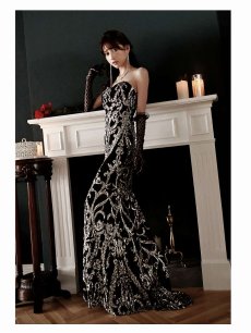 画像5: キャバドレス ロング ロング 黒 インポート マーメイド キラキラ Belsia.LUX(S/M/L)(ブラック) (5)