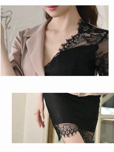 画像3: キャバドレス ミニ 袖あり レース 大きいサイズ ペプラム XL Belsia(S/M/L/XL)(レッド/ブラック) (3)