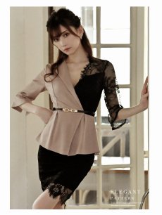 画像4: キャバドレス ミニ 袖あり レース 大きいサイズ ペプラム XL Belsia(S/M/L/XL)(レッド/ブラック) (4)