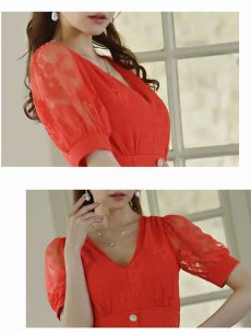 画像3: 袖あり 大きいサイズ オレンジ 同伴 パーティードレス Belsia(XS/S/M/L/XL)(ブラック/オレンジ/ブルー) (3)