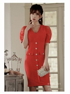 画像4: 袖あり 大きいサイズ オレンジ 同伴 パーティードレス Belsia(XS/S/M/L/XL)(ブラック/オレンジ/ブルー) (4)