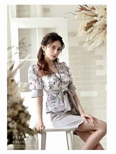 画像5: 袖付き 花柄 ペプラム 体型カバー ネイビー Belsia(S/M/L/XL)(グレー/ネイビー) (5)