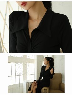 画像5: ブラック ワンピース ギャザー 袖付き 上品 DaysPiece(S/M/L)(ブラック) (5)