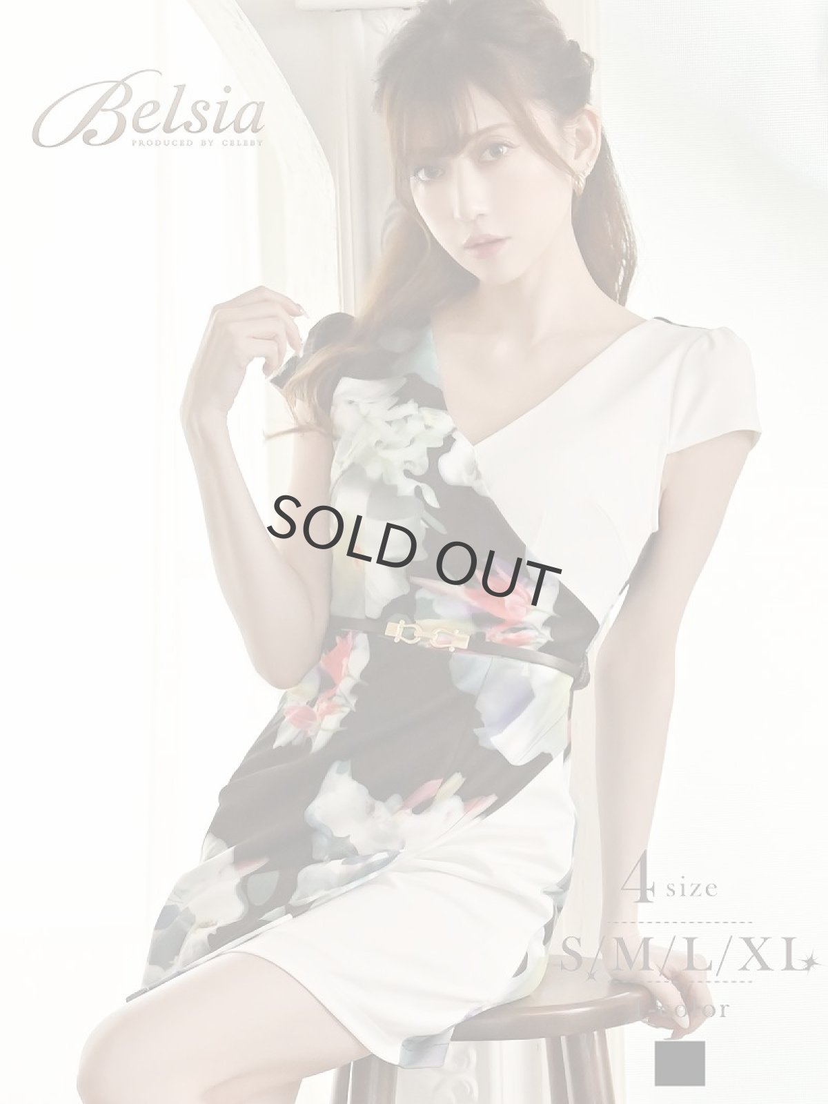画像1: 花柄 袖付き 同伴 XL 大きいサイズ Belsia(S/M/L/XL)(ブラック) (1)