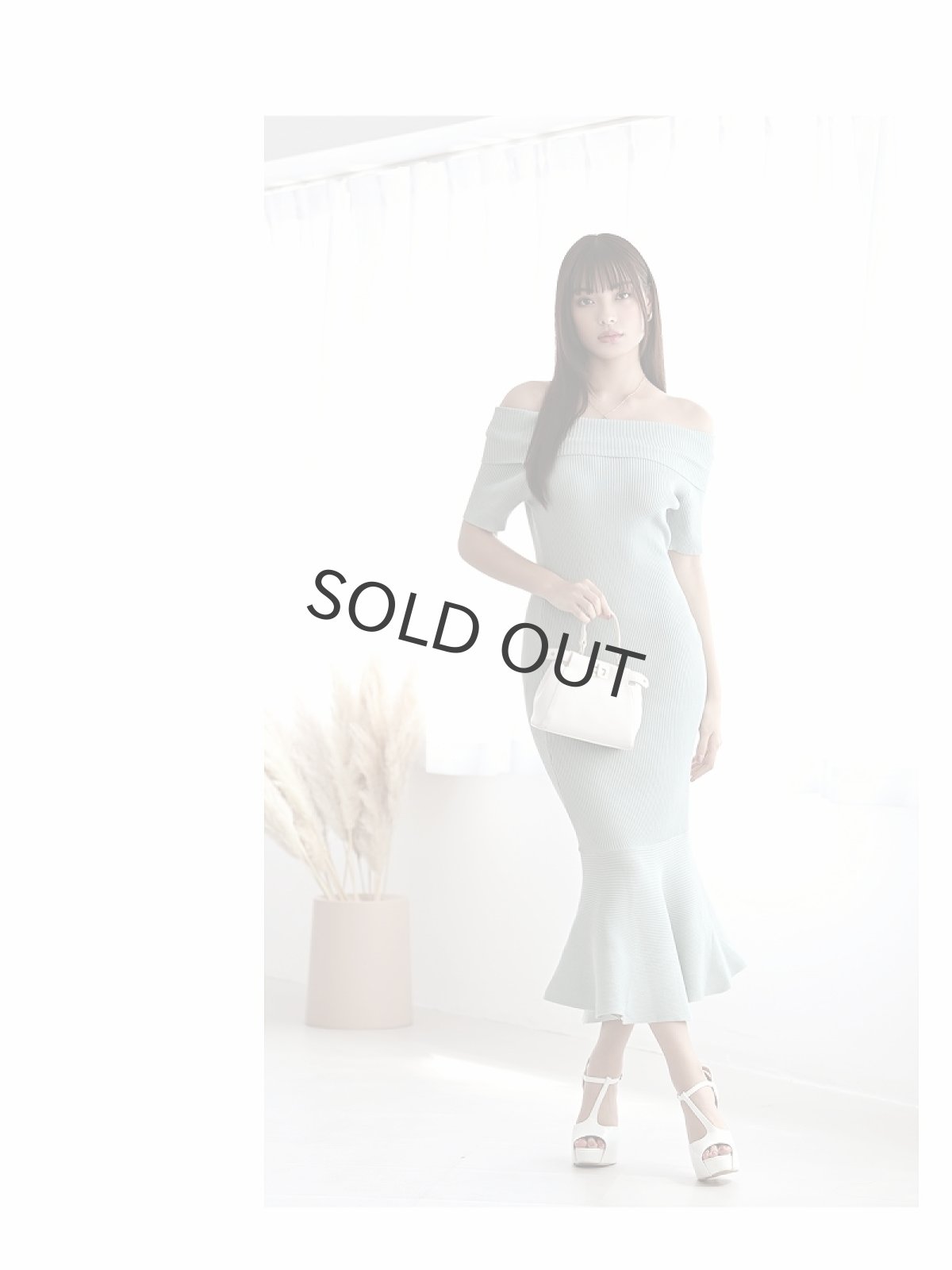 画像2: ワンピース キャバドレス ニット オフショル 膝丈 韓国ドレス 無地 DaysPiece(M)(ブラック/ピンク/ミント/アイボリー) (2)