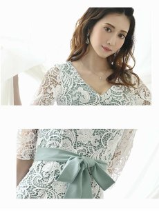 画像3: レース 膝丈 パーティードレス 結婚式 膝丈 Belsia(S/M/L/XL)(グレー/ミント) (3)