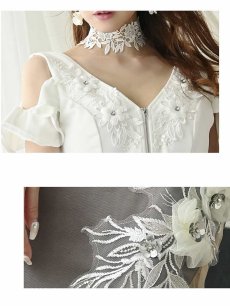 画像3: キャバドレス ミニ 高級 立体刺  花 袖付き オフショルダー Belsia(S/M/L)(モカ/パープル/グリーン) (3)