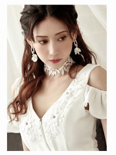 画像5: キャバドレス ミニ 高級 立体刺  花 袖付き オフショルダー Belsia(S/M/L)(モカ/パープル/グリーン) (5)