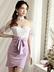 画像4: キャバドレス ミニ 黄色 紫 オフショル 夏 花柄 Belsia(S/M/L)(イエロー/パープル) (4)