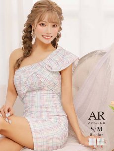 画像1: キャバドレス ミニ ツイード ピンク ブルー 高級ドレス エンジェルアール AngelR(S/M)(ピンク/ブルー) (1)