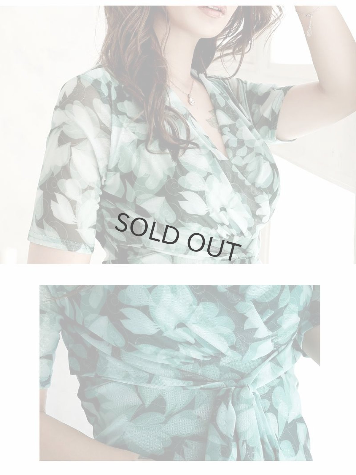 画像4: ワンピース キャバドレス 緑 柄 袖あり 膝丈 グリーン DaysPiece(S/M/L/XL(2L))(グリーン) (4)