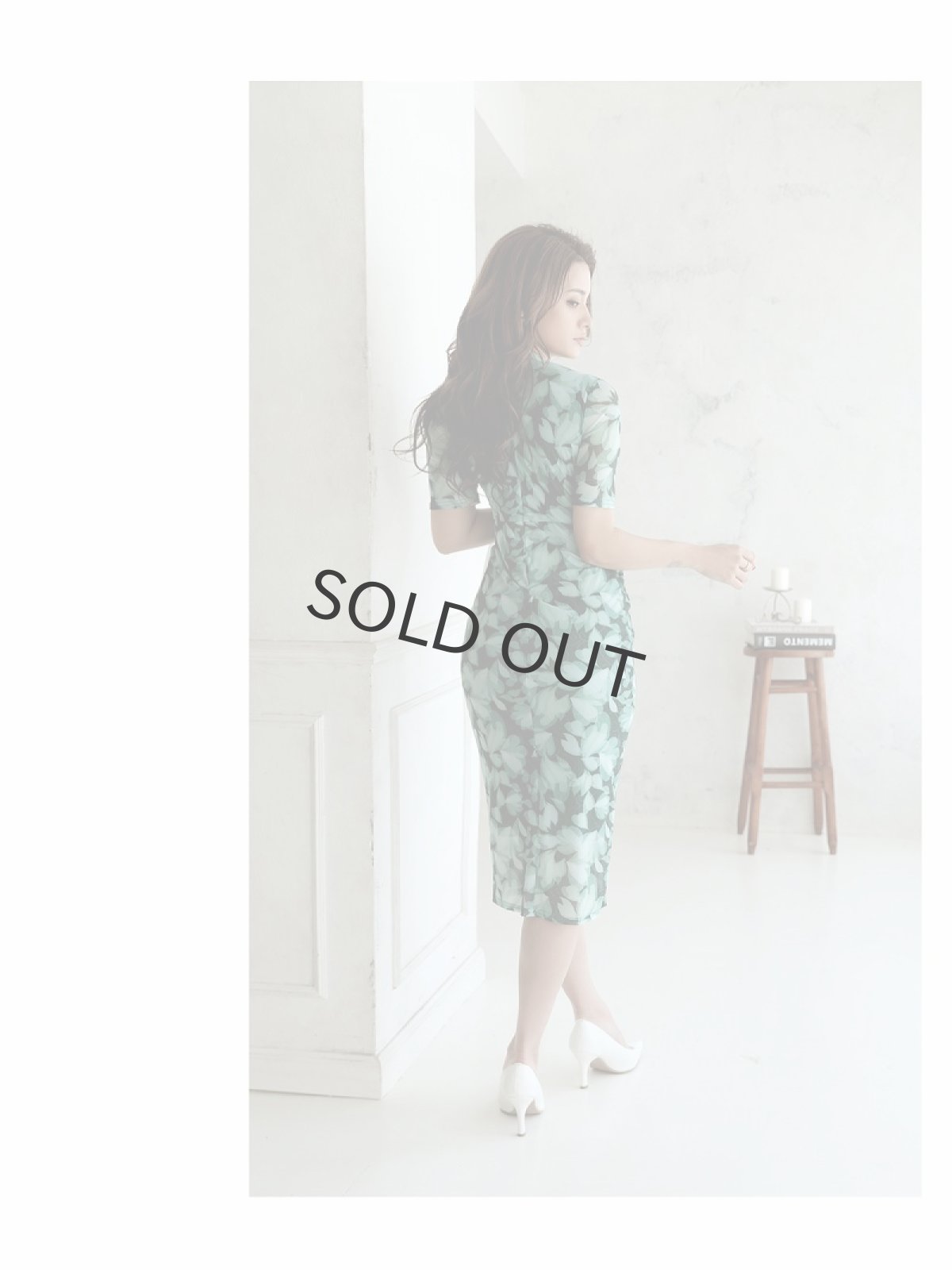 画像5: ワンピース キャバドレス 緑 柄 袖あり 膝丈 グリーン DaysPiece(S/M/L/XL(2L))(グリーン) (5)