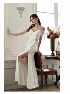 画像4: キャバドレス ロング ロング フレア キャミソール 袖付き マーメイド Belsia(S/M/L)(ブラック/ホワイト) (4)