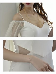 画像5: キャバドレス ロング ロング フレア キャミソール 袖付き マーメイド Belsia(S/M/L)(ブラック/ホワイト) (5)