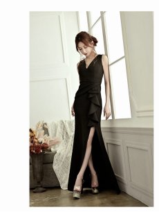 画像5: キャバドレス ロング 高級感 Vネック 美脚 体型カバー ストレッチ Belsia(S/M)(ブラック/ホワイト/ワイン) (5)