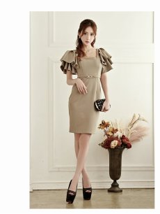画像2: 袖あり タイト ストレッチ キャバ嬢ドレス 大きいサイズ Belsia(S/M/L/XL)(ロイヤルブルー/ワイン/グレージュ) (2)