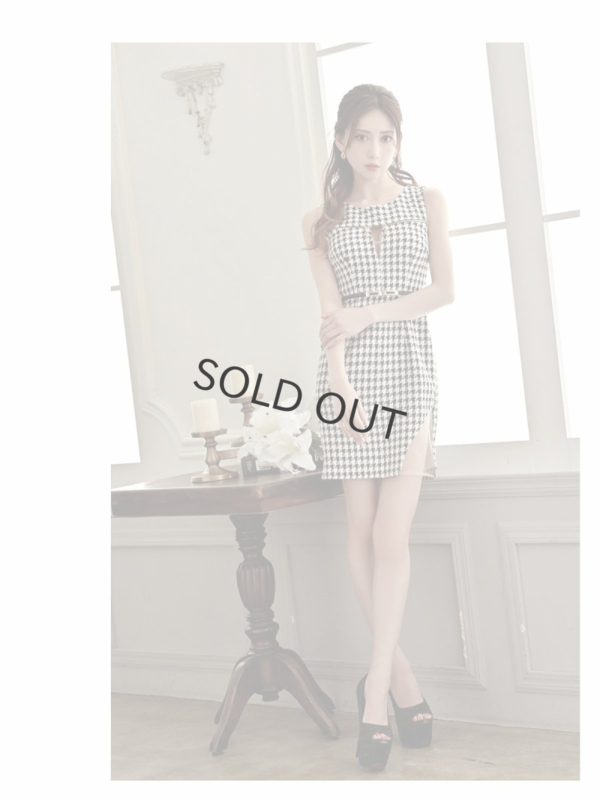 画像2: 千鳥柄 谷間 ジップ チェック シアー Belsia.LUX(S/M/L)(ホワイト) (2)