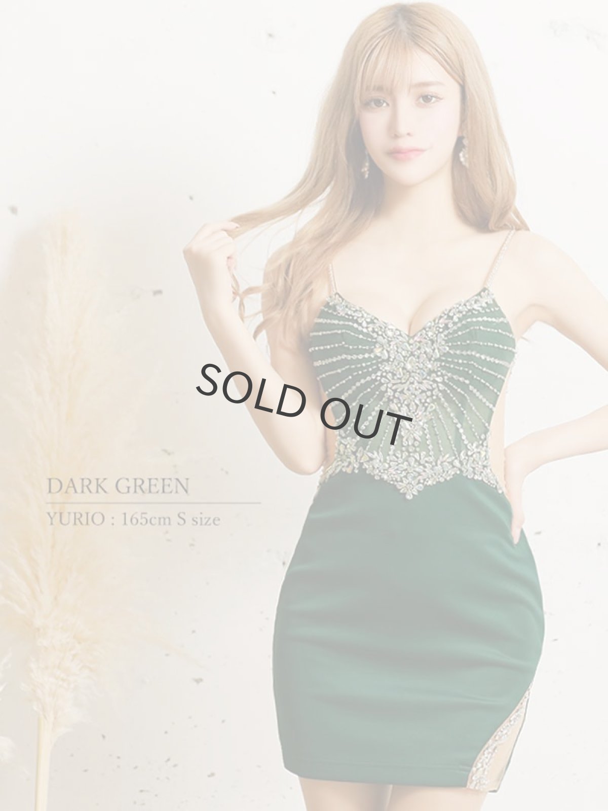 画像2: キャバドレス ミニ ビジュー 豪華 シアー 背中 ミニ AngelR(S/M)(ホワイト/ダークグリーン) (2)