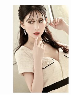 画像3: キャバドレス ミニ ツイード ドレスワンピース 袖付き カラーツィード 同伴 Belsia(S/M/L)(ベージュ) (3)