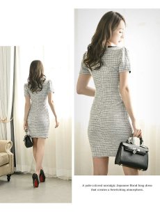 画像4: ツイード ワンピース ミックスツイード 上品 半袖ワンピース Belsia(S/M/L/XL)(ブラック) (4)