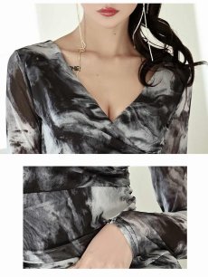 画像3: ワンピース キャバドレス 総柄 柄ワンピース 長袖 膝丈 大人ワンピース DaysPiece(M/L)(ブラック) (3)
