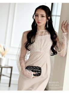 画像5: ※一部予約販売※ワンピース キャバドレス 結婚式 パーティー お呼ばれ チュール袖 セットアップ DaysPiece(M/L/XL)(ブラック/ベージュ) (5)